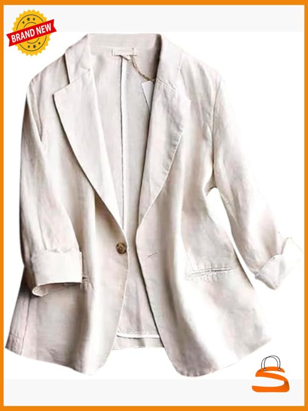 Linen Blend 3/4 Sleeve Blazer Lightweight Casual Work Jacket